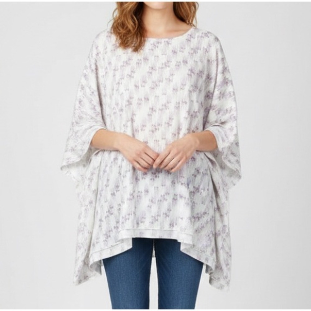MOLLY BRACKEN Ivory/Purple OVERSIZED Tribal Print KIMONO Blouse/Top Sz L